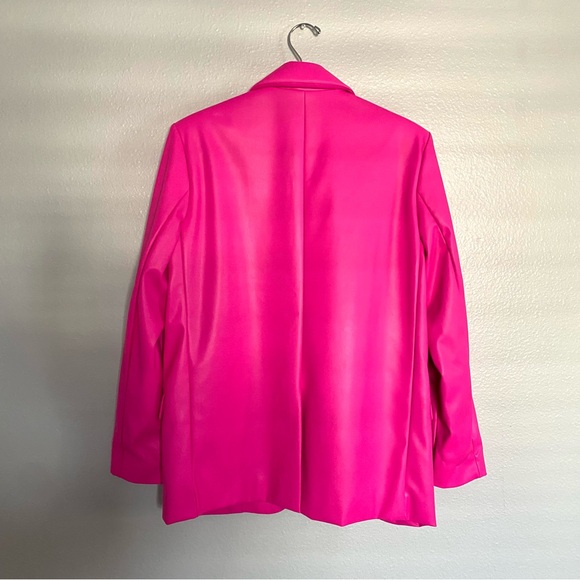 STEVE MADDEN Hit Magenta Pink FUSHIA Faux Leather One Button Blazer - Picture 2 of 6